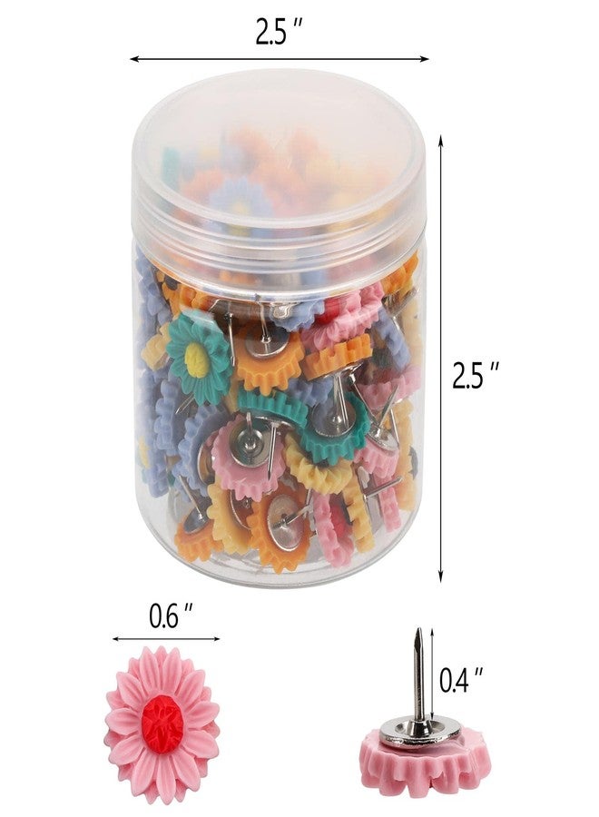 Tecbeauty 100Pcs Sunflower Pushpins Decorative Floret Push Pins with Bottles, Colorful Flower Thumb Tacks for Bulletin Board, Cork Board, Photo Wall, Office or Home - Image 2